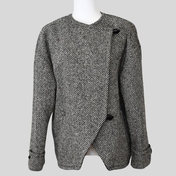 Vintage!!!! Bert Newman Black & White Tweed Coat Size 8 - Picture 2 of 9